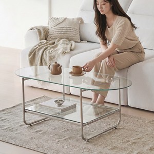 아씨방가구 베니 미드센츄리 강화유리 철제 수납 소파테이블 1200, 실버, 실버
