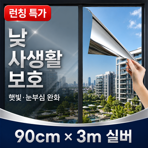 홈스떼 초간편 셀프시공 물로 붙이는 무점착 창문 사생활 보호 단열 필름 90x3m 실버, 실버 (90cm * 3m)
