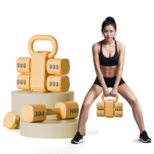 마술사 분리형 무게조절 덤벨 다기능 아령 케틀벨 클럽벨 3in1 홈트 운동기구, 1세트, 5.5kg, 옐로우