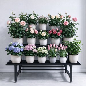 화분 선반대 이동식 계단식 베란다 화분정리대 철제 화분 받침대 스텝형 대형 다용도 실내 베란다, 3단, black-80cm