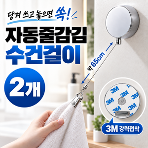하프어스 자동 줄감김 릴와이어 수건걸이, 2개, 모던실버