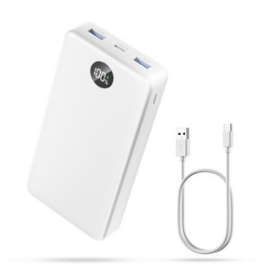 고속충전 대용량 보조배터리 30000mAh PD 22.5W QC3.0 잔량표시 멀티단자 + 20W C타입 케이블, 화이트-30000mAh, P1