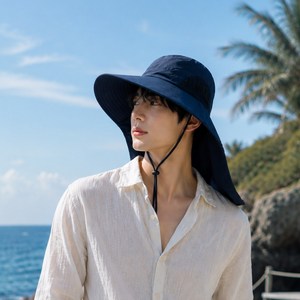 라비엔 대두 물놀이 모자 플랩캡 남녀공용 빅사이즈 모자 햇빛가리개 모자 캠핑 낚시 등산 뒷목 UV차단, 1개, 피오니네이비