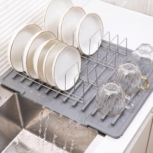 블리스온 경사형 실리콘 싱크대 세면대 선반 물빠짐 건조 거치대 트레이 매트, 1개, 그레이