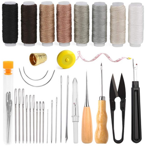 가죽 바느질 도구 32종 가죽공예용 바늘 도구 세트 가죽공예재료 DIY 바늘 실 셋트 도구, 1개, 혼합색상
