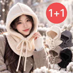 다예코 니트 후드 바라클라바 넥워머 2P, 그레이블랙, 1개