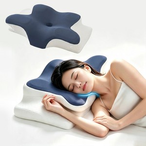 하루꿈 나비형 메모리폼 목디스크 전용 경추베개 대형 옆잠 엎드림 겸용, 네이비, 1개