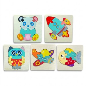 Zenviko 유아 원목 퍼즐 10x10cm 5종 몬테소리 학습교구 소근육 발달 장난감 KC인증, 1개, 5피스