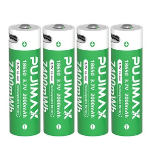 PUJIMAX 18650 3.7V 2000mAh Type-C 충전식 리튬이온 배터리, 1개, 2개입