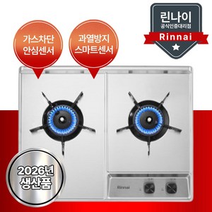 린나이 빌트인 가스레인지 2구 매립형 가스쿡탑 과열방지 실버, LNG, 빌트인가스레인지 2구