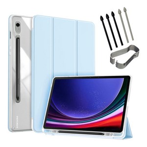 갤럭시탭 S9/S9+/S9울트라/S9 FE 플러스 호환 S펜수납 클리어 투명 북커버 케이스, 소다, 1개