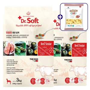 더독 노령견용 강아지 닥터 소프트 사료, 소, 3kg, 2개