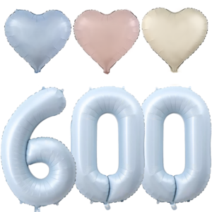 파파 파티 대형 하늘색 숫자 풍선 세트 기념일 생일, 1세트, 하늘 600 + 크림 하트 3p