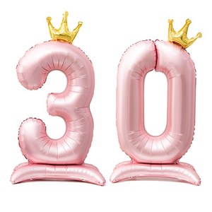 올리브파티 스탠딩 왕관 은박 숫자 생일 풍선 핑크, 숫자30, 1개