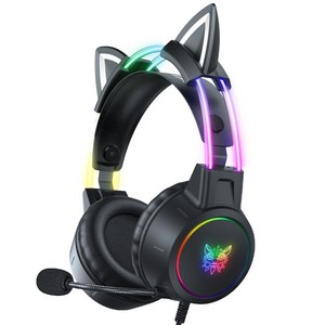 ONIKUMA 고양이귀 유선 RGB 게이밍 헤드셋 가상 7.1 usb 노이즈캔슬링 마이크 X15 PRO, 블랙
