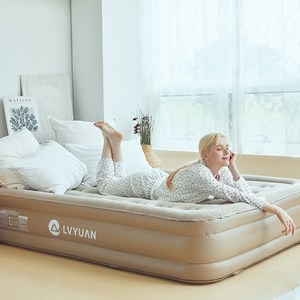 녹원 프리미엄 에어매트 캠핑용 자충매트 야외 휴대용 매트리스 펌프 내장형, 베이지