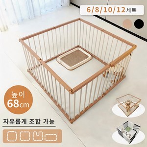 COLEBREAD 팻 울타리 반려동물 대형견 울타리 튼튼한 메탈 안전문 논슬립 자동 잠금 애견 펜스 대형 울타리 실내용 반려동물펜스, 1세트, 우드화이트