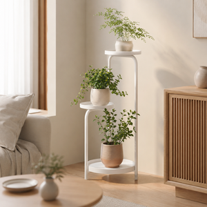 Pineha 철제 화분정리대 다층 화분대 진열대 식물 받침대, 3단, 화이트