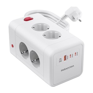 Paradoma 멀티탭 고속충전 KC인증 4000W 고용량 멀티탭 인테리어멀티탭 8구 (USB-A 1개 C타입 2개), 화이트, 1.8m