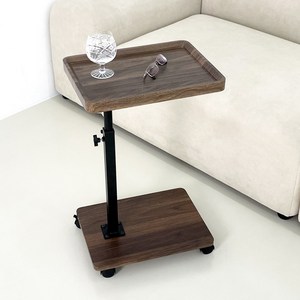 [이엘퍼니처] 클리어 높이조절 360도 회전 이동식 거실 쇼파 사이드테이블 고급형 침대옆 간이 보조테이블, 오크