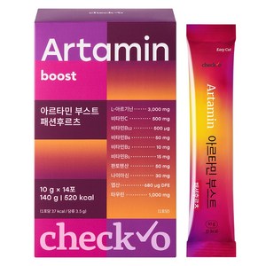 체크오 아르타민 부스트 패션후르츠 아르기닌 타우린 고함량 나혼산 나혼자산다 유리 비타민 활력 비타민 패션후르츠맛, 14개, 14회분