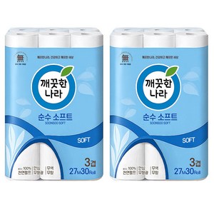 깨끗한나라 순수 소프트 천연펄프 3겹 화장지, 27m, 30롤, 2개