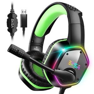 EKSA E1000 7.1채널 RGB 50mm USB 게이밍 헤드셋, 녹색 USB 연결 케이블, USB 연결 케이블