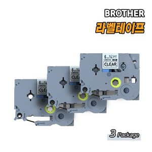 호환 올데이컴퍼니 브라더 라벨 프린터 테이프 라벨기 라벨지 6 9 12 18 24 36 mm pt-p700 p710bt p900w d200 p300 h110, 6mm, 3PAC, 투명바탕/검정글자
