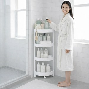 4단 회전 욕실 삼각 코너선반 진열대 수납 코너장, 1개, 화이트