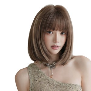 여성 가발 숏컷 계열 풀커버 모조 헤어, 1개, 갈색