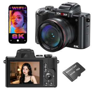 SONGDIAN 8K WiFi 8800W 카메라 고화질 디지털 카메라, 64GB