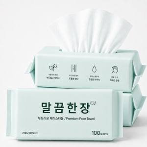 말끔한장 부드러운 저자극 일회용 페이스타올, 3개, 100매
