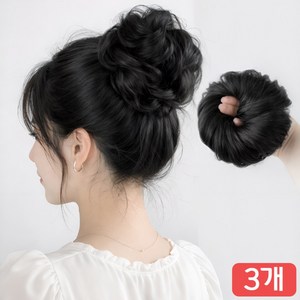 밴드형 올림머리 부분 가발 똥머리가발, 3개, 블랙