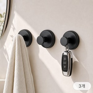 하루꿈 1+1+1 흡착식 무타공 스텐 후크 이중 흡착 최대 하중 10kg, 블랙, 3개