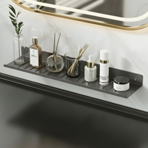 온리온라인 욕실 선반 수납 무타공 물빠짐 거치대, 일자형 그레이, 1개