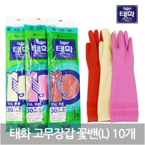 태화 고무장갑 꽃밴, 레드, 대(L), 10개