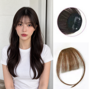 자연스러운 100%인모 시스루뱅 앞머리 가발, 1개, 라이트브라운