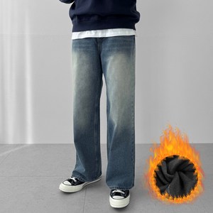 다이나믹피플 남성용 워싱 와이드 밴딩 청바지