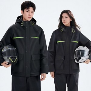 융풍 오토바이 우비 세트 방수 상하의 라이딩 낚시 등산 작업용 반사 스트립 남녀공용, 블랙