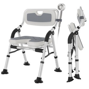 노년 임산부 환자가 간편하게 조립할 수 있는 접이식 욕실 의자 높이 조절 가능 앞뒤로 세척 용이, 1개, 회색