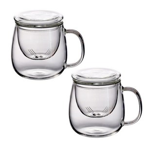 1+1 투명 내열 유리 찻잔 세트 500ml 뚜껑 있는 차 거름망 머그 컵 인퓨저 티 유리컵 차거름망 머그컵 차망 다기잔 머그잔 손잡이 유리잔 인퓨져 일체 홈카페, COU0113A(2개입, 1세트