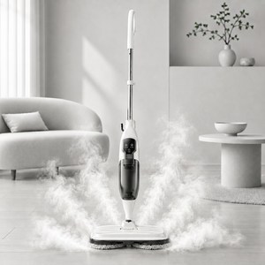 LANGDOO 스팀청소기 전동 물걸레 청소기 바닥청소기 듀얼스핀 130RPM 고온 126.6도 살균 스팀 550ml 대용량 2in1 강력 회전 저소음 가정용 욕실 주방 살균, 하얀색, NJ-SFW803