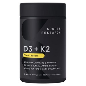 스포츠리서치 D3 125mcg + K2 100mcg 베지 소프트젤, 1개, 30정 골드박스 특가