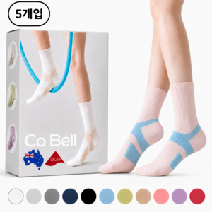 Cobell 코벨 데일리 압박 양말 여성용 남성용 도톰한 쿠션 중목 운동 발편한 양말, 5개, 핑크