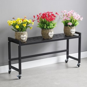 디원리빙 이동식 철제 화분정리대 베란다 바퀴형 화분선반 화분진열대, 1단, 블랙80cm X 중형(놓이 40cm)