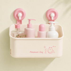 물빠짐 진공흡착 무타공 욕실 수납 바구니 샴푸 선반, 1개, Rose
