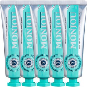 몽주 단 1회 사용 구취 입냄새 99% 제거 충치 예방 고불소 치약, 5개, 100g
