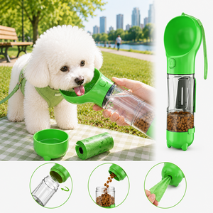 루미피티 강아지 산책용 4in1 물병 300ml (급수+간식+배변봉투+삽) 반려견 휴대용 물통, 그린, 1개