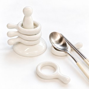 A의취향 화이트링 수저받침 5P+거치대 세트, 1세트