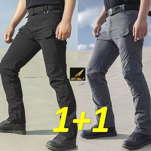 1+1 SWAT IX7 봄 여름 스판 전술바지 남성 카고팬츠 오토바이 캠핑 봄 여름 작업복 군복 바지 낚시바지 SX7, 블랙+그레이, 블랙+그레이